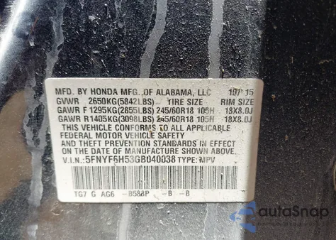 2016 Honda Pilot Ex-L from USA, damaged, VIN 5FNYF6H53GB040038